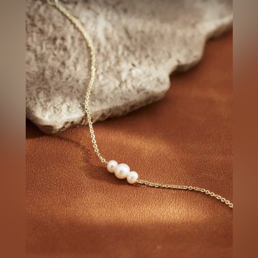 Delicate Gold Tone and Faux Pearl Trio Bracelet - Picture 3 of 4